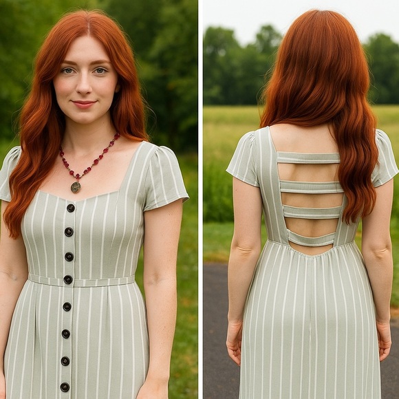 Striped Mint Button-Down Dress - Picture 1 of 9